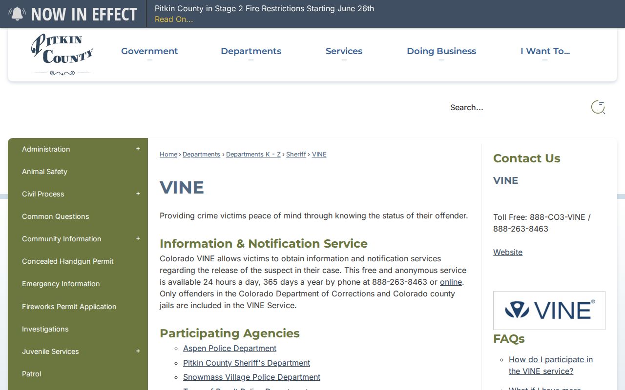 Pitkin County VINE release notification fallback for 24-hour releases