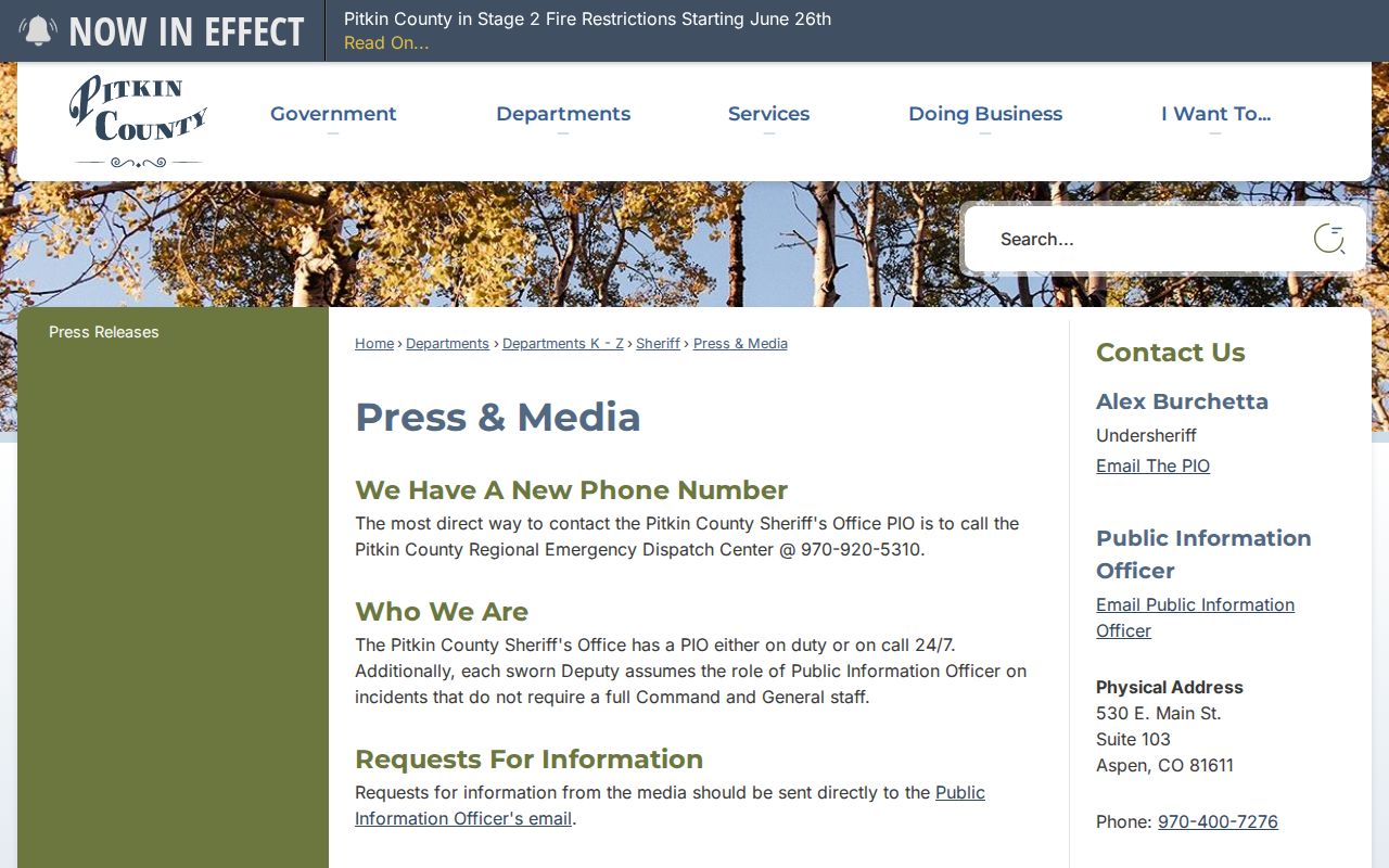 Pitkin County Press and Media page for official public information channels